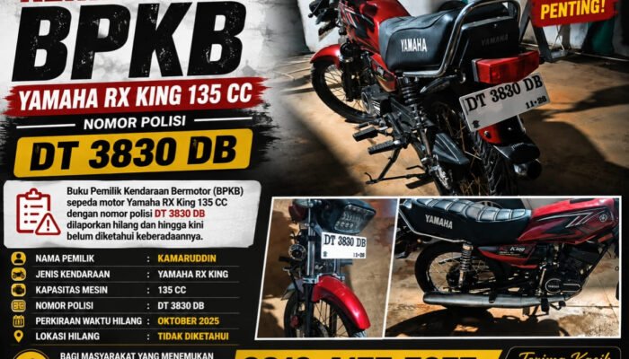 BPKB Yamaha RX King DT 3830 DB Hilang, Pemilik Minta Bantuan Masyarakat